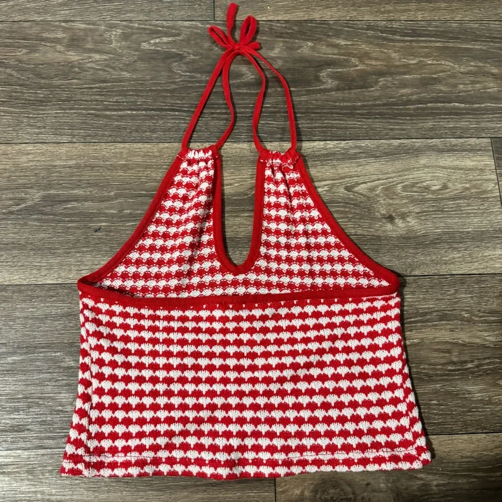 ZARA crochet halter tie crop top! Sleeveless red and white - Picture 9 of 11